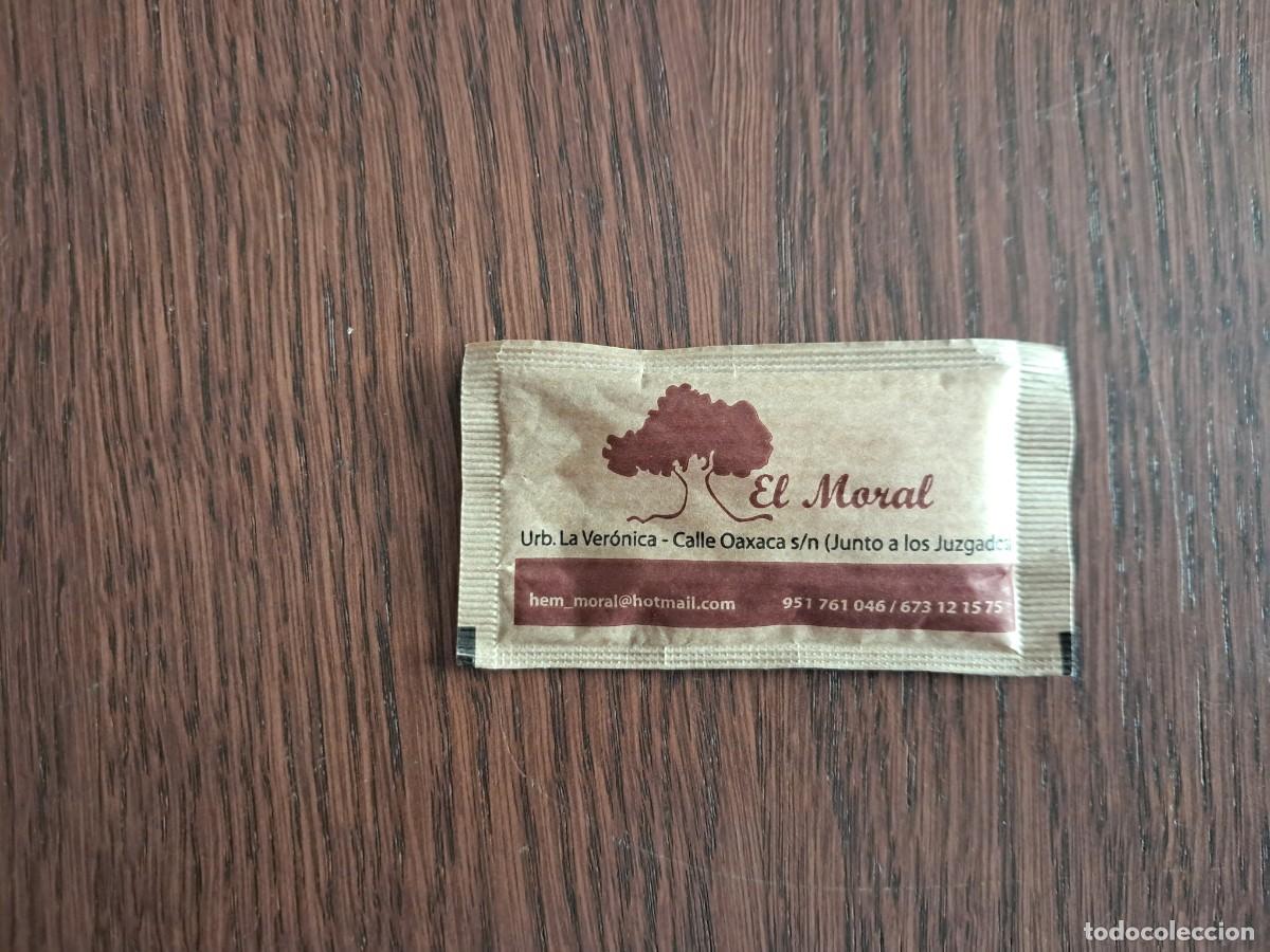 Sobres de az&uacute;car de colecci&oacute;n: sobre de az&uacute;car vac&iacute;o publicitario, restaurante El moral, Antequera. M&aacute;laga.