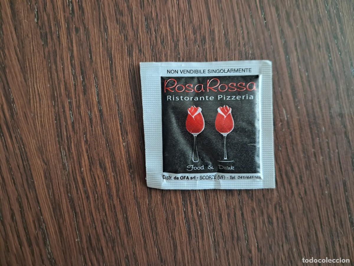 Sobres de az&uacute;car de colecci&oacute;n: sobre de az&uacute;car vac&iacute;o publicitario, ristorante pizzeria Rosa Rossa, Venecia, Italia.