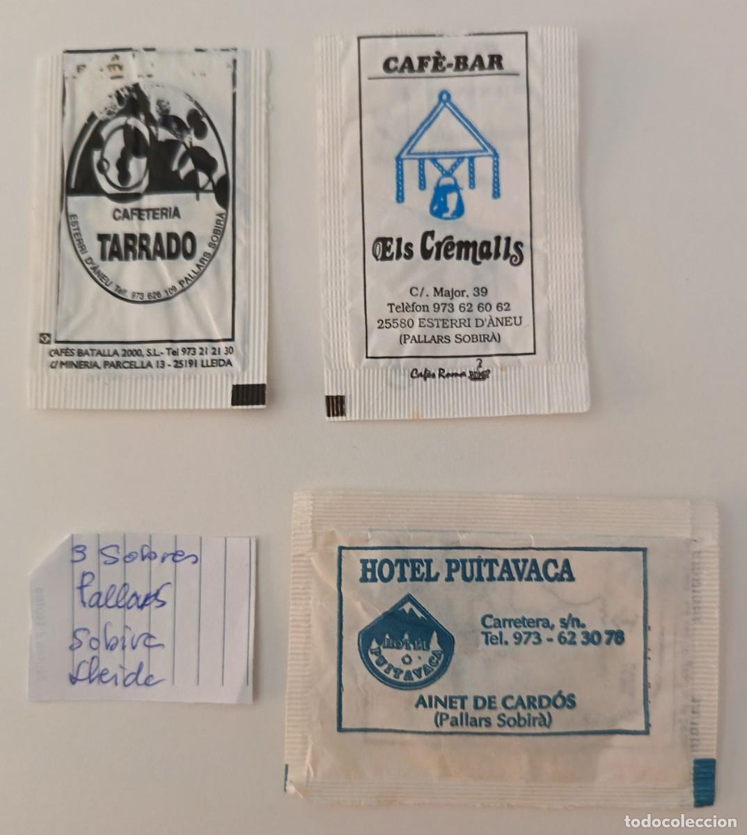 Sammlung von Zuckerbeuteln: Sobres de azucar. 3 Sobres de azucar Pallars Sobira. Lleida.