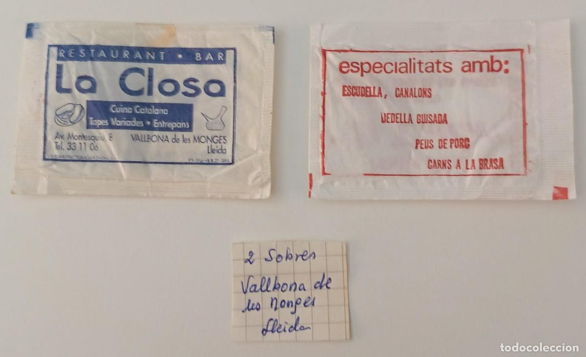 Sammlung von Zuckerbeuteln: Sobres de azucar. 2 Sobres de azucar. Vallbona de les Monges. Lleida.