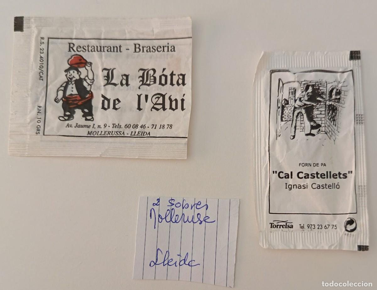 Sammlung von Zuckerbeuteln: Sobres de azucar. 2 Sobres de azucar. Mollerusa. Lleida.
