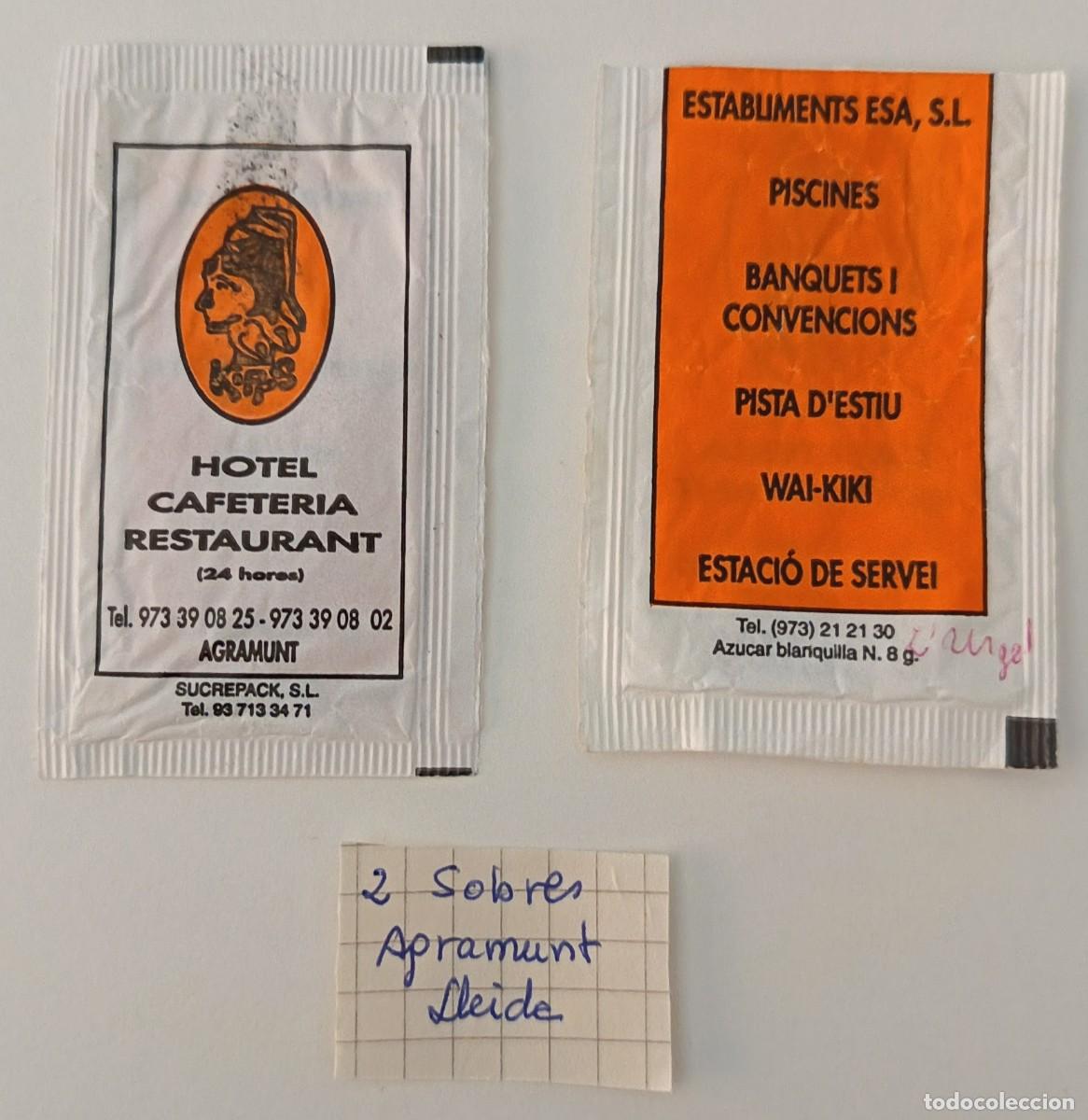 Sammlung von Zuckerbeuteln: Sobres de azucar. 2 Sobres de azucar. Agramunt. Lleida.