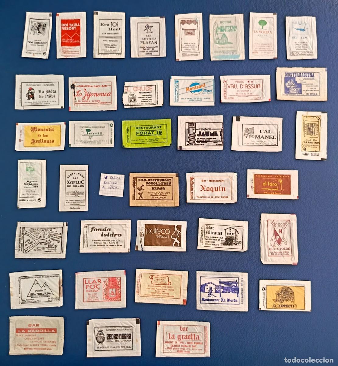 Sammlung von Zuckerbeuteln: Sobres de azucar. 38 Sobres de azucar. Provincia de Lleida. 7 Abiertos como un libro.