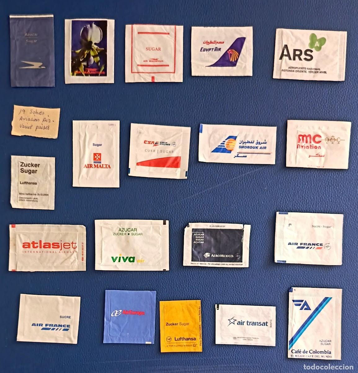 Sobres de az&uacute;car de colecci&oacute;n: Sobres de azucar. 19 Sobres de azucar. Aviacion. Air - Aviacion. Varios paises.