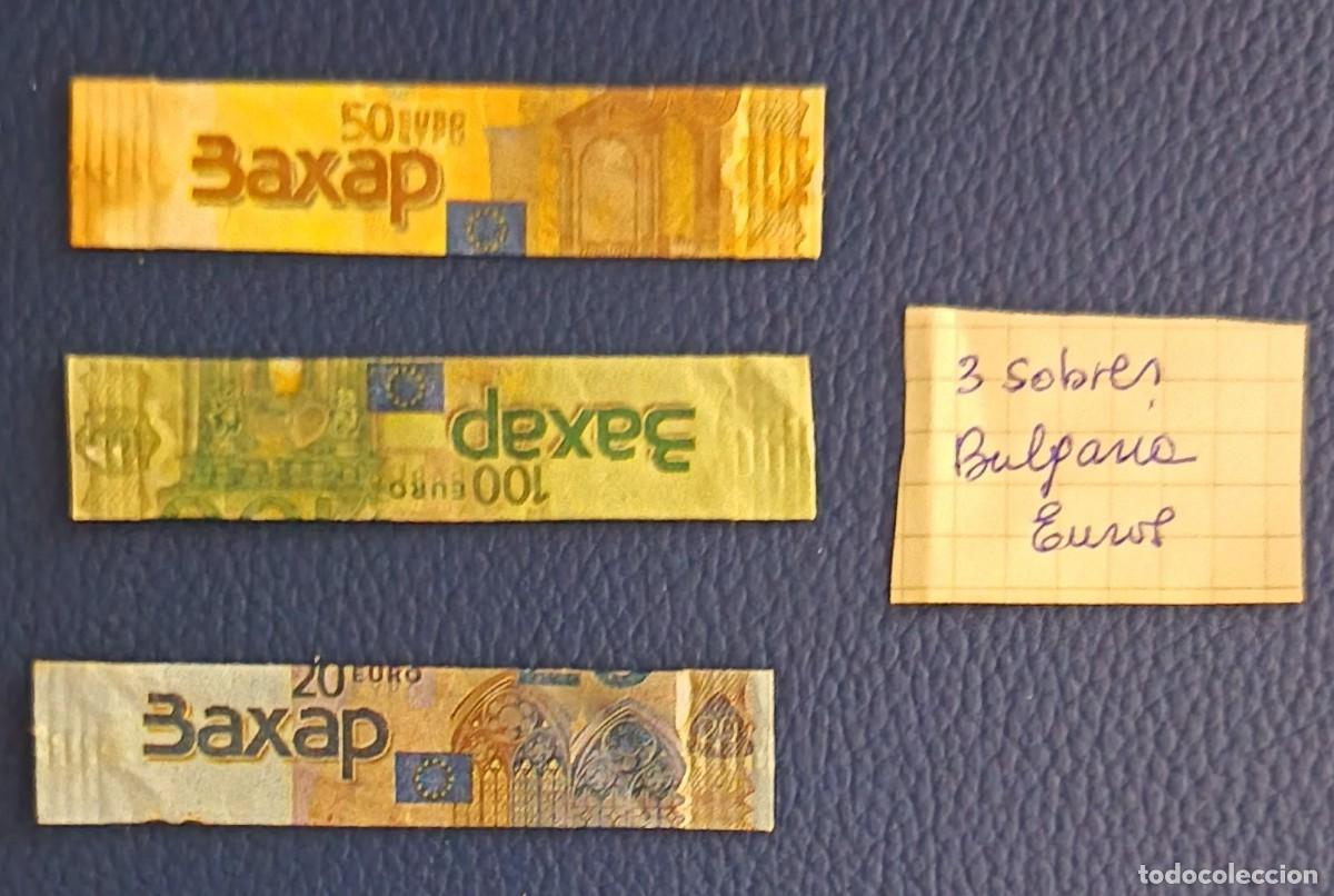 Sobres de az&uacute;car de colecci&oacute;n: Sobres de azucar. 3 Sobres de azucar. Bulgaria. Euros.