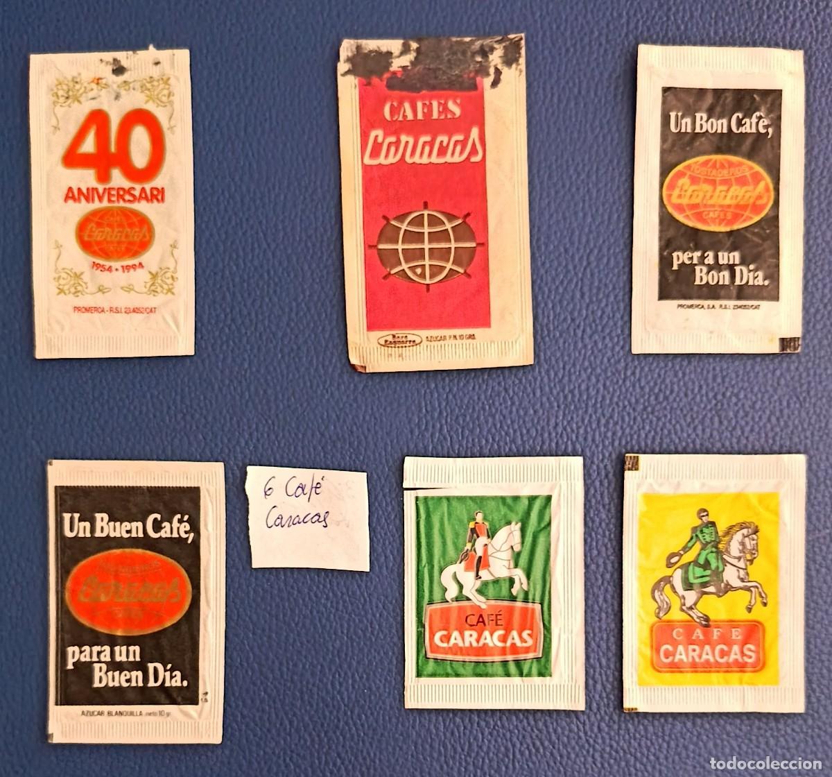 Sobres de az&uacute;car de colecci&oacute;n: Sobres de azucar. 6 Sobres de azucar. Cafes Caracas.