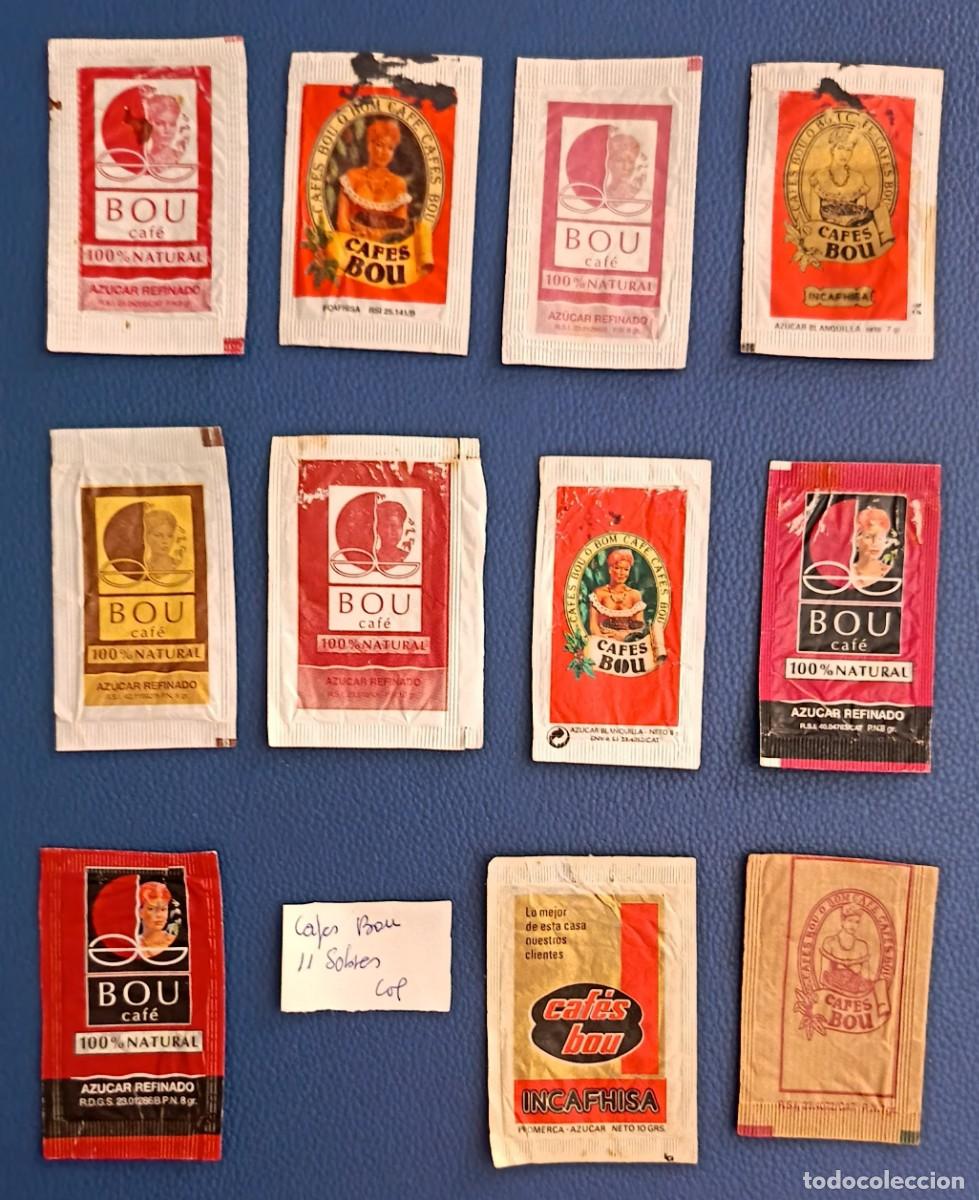 Sobres de az&uacute;car de colecci&oacute;n: Sobres de azucar. 11 Sobres de azucar. Cafes Bou. A&ntilde;os 80.