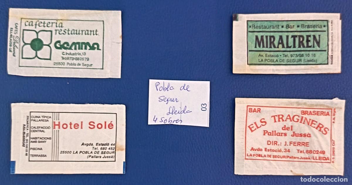 Sobres de az&uacute;car de colecci&oacute;n: 4 Sobres de azucar. Plobla de segur. Lleida.