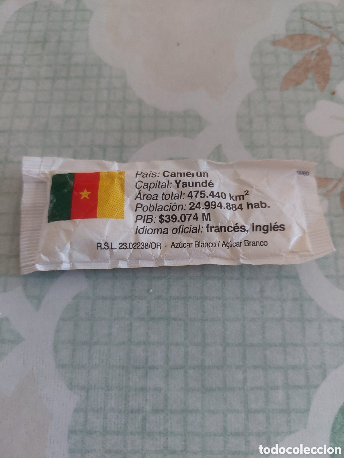Sobres de az&uacute;car de colecci&oacute;n: Az&uacute;cares lleno Camer&uacute;n bandera historia