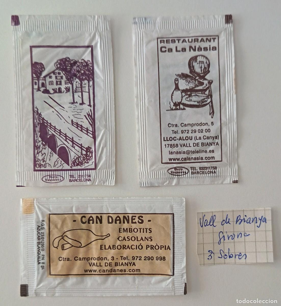 Sobres de az&uacute;car de colecci&oacute;n: Sobres de azucar. 3 Sobres de azucar Vall de Bianya. Girona. 2 Abiertos como un libro.