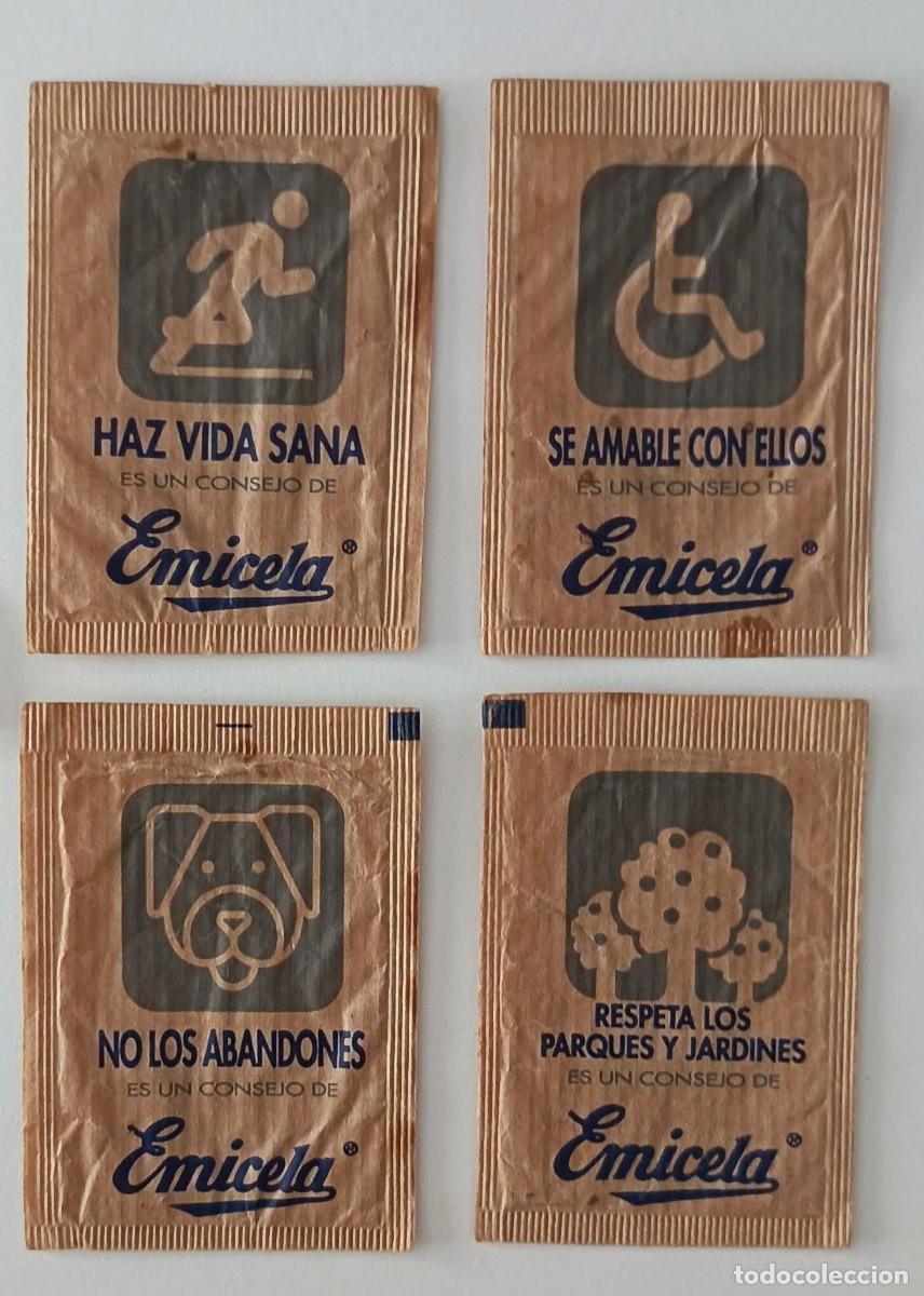 Sobres de az&uacute;car de colecci&oacute;n: Sobres de azucar. 4 Sobres de azucar. Azucar Moreno Emicela. Es un consejo diferente.