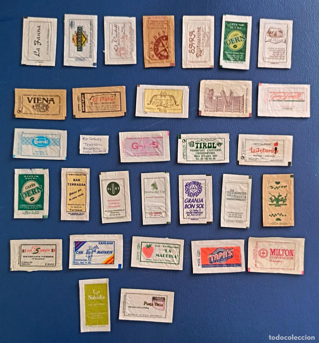 Sobres de az&uacute;car de colecci&oacute;n: Sobres de azucar. 30 Sobres de azucar de Terrassa. Barcelona. Valles Occidental. Uno abierto.