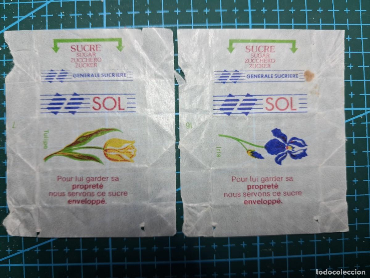 Sobres de az&uacute;car de colecci&oacute;n: 2 azucarillos o sobres de az&uacute;car- SOL - serie flores - Francia - Par&iacute;s - 1990