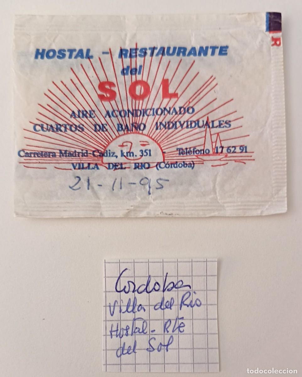Sobres de az&uacute;car de colecci&oacute;n: Sobres de azucar. Sobre de azucar. Hostal Restaurante Del Sol. Villa del Rio. Cordoba.