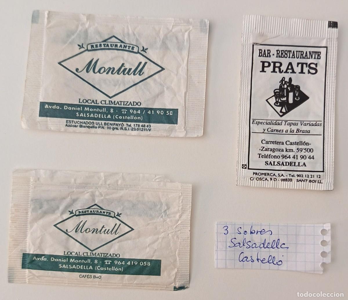 Sobres de az&uacute;car de colecci&oacute;n: Sobres de azucar. 3 Sobres de azucar. Salsadella. Castellon.