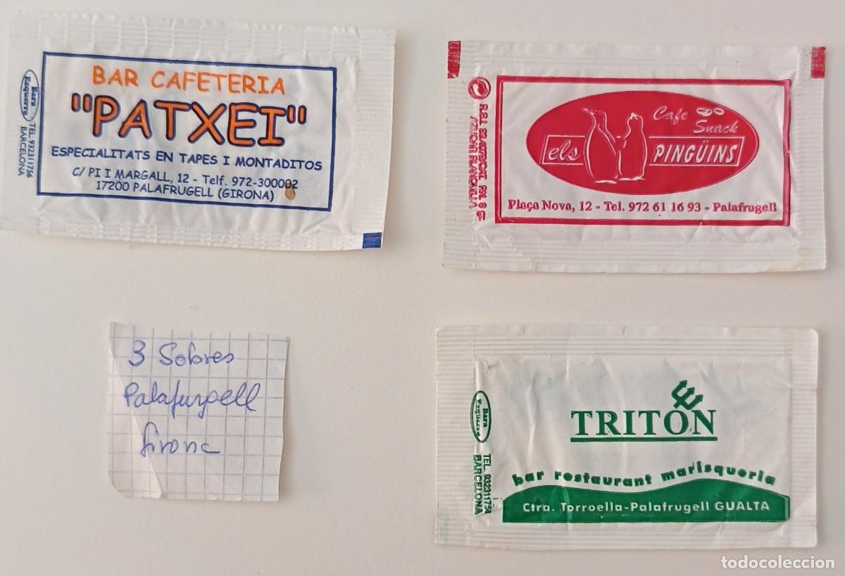 Sobres de az&uacute;car de colecci&oacute;n: Sobres de azucar. 3 Sobres de azucar. Palafurgell. Girona. Uno abierto como un libro.