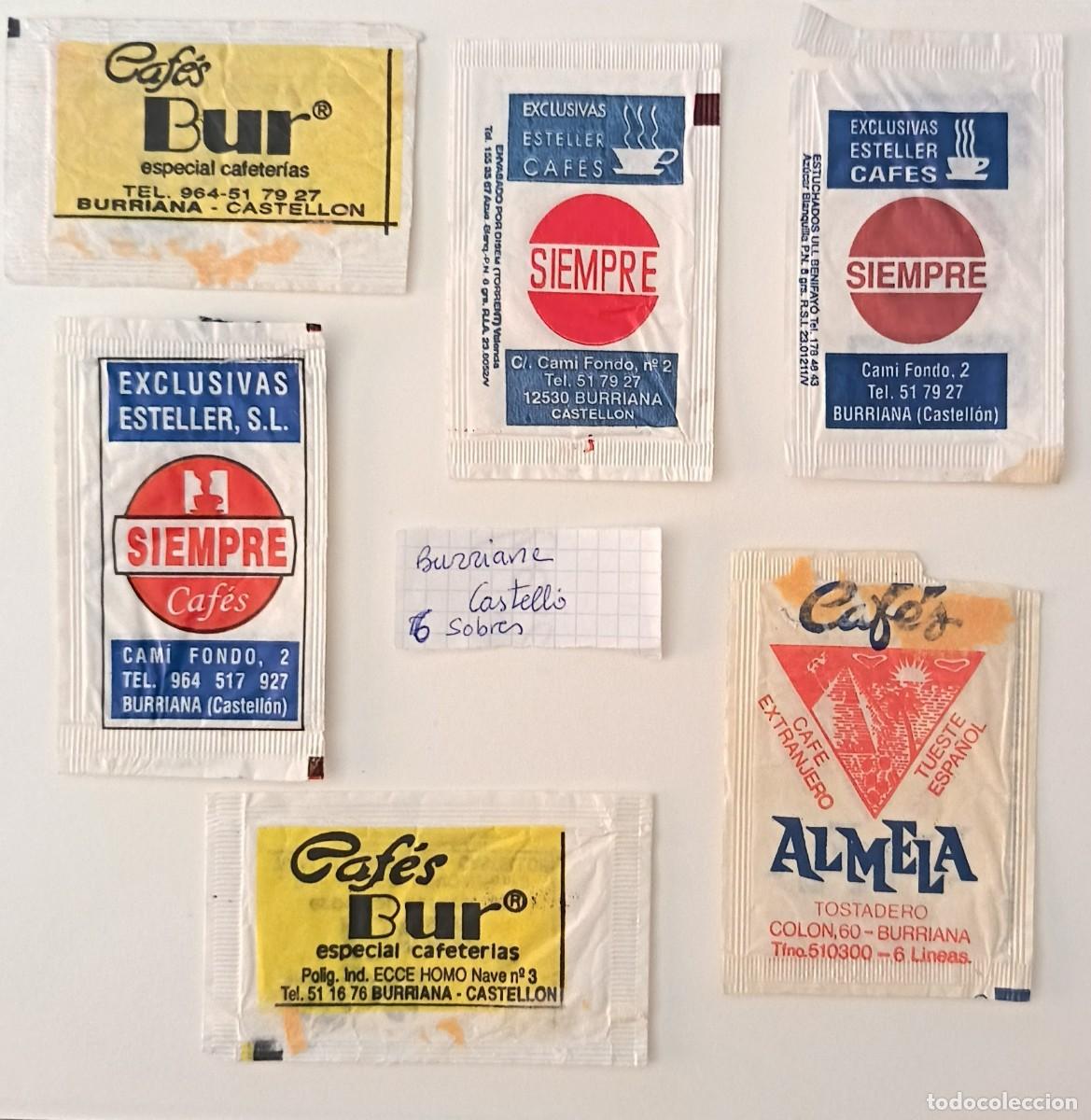 Sobres de az&uacute;car de colecci&oacute;n: Sobres de azucar. 6 Sobres de azucar. CBurriana. Castello.