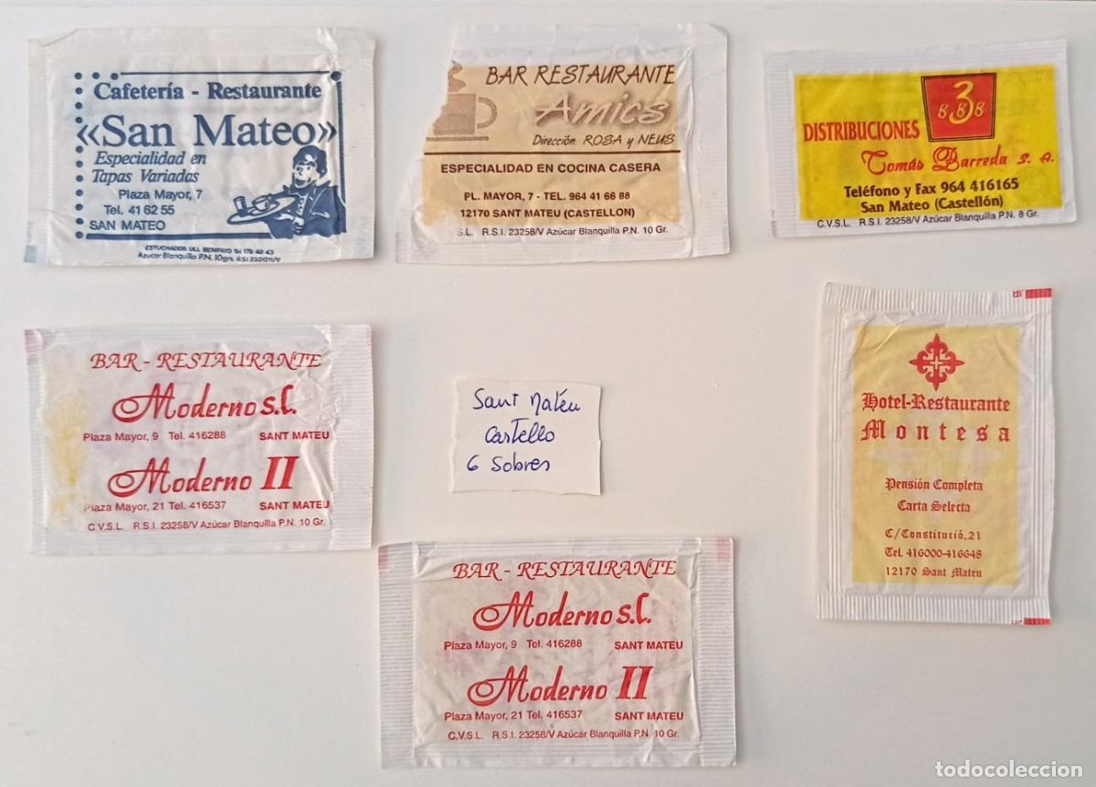 Sobres de az&uacute;car de colecci&oacute;n: Sobres de azucar. 6 Sobres de azucar. San Mateu. Castellon.