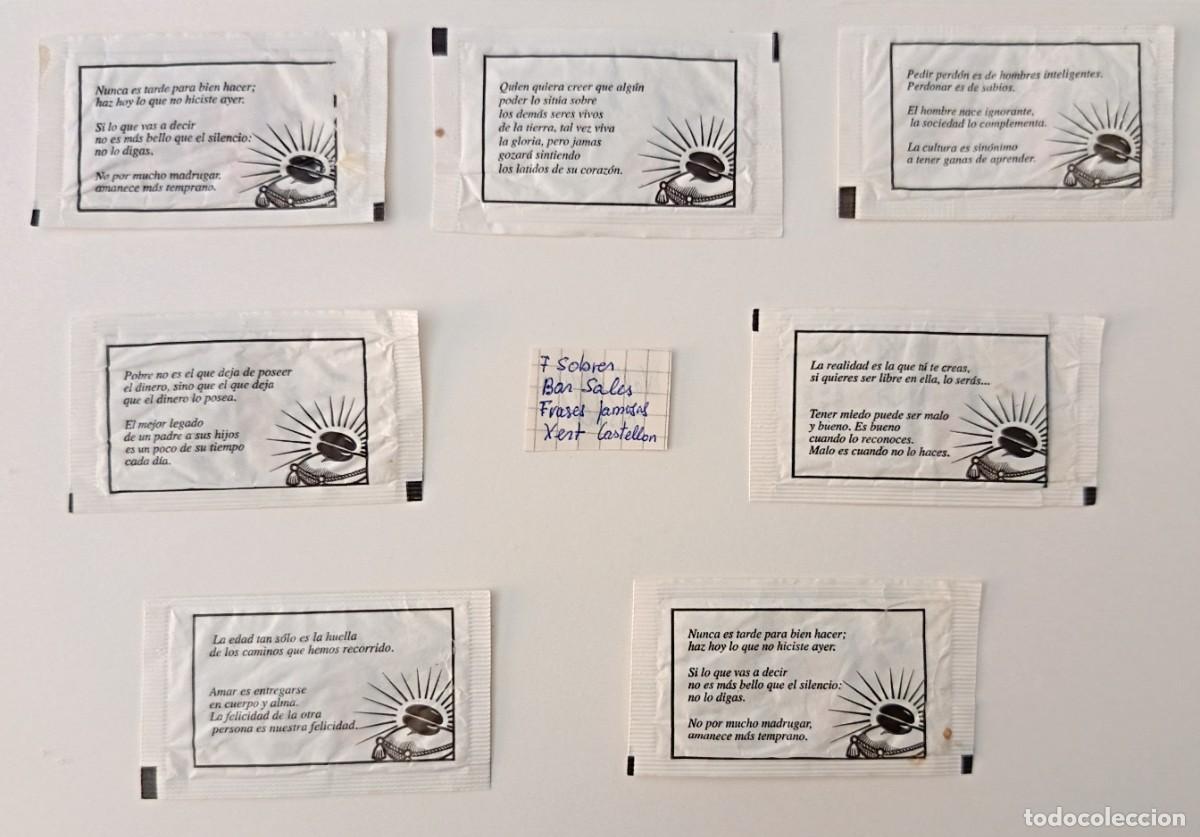 Sobres de az&uacute;car de colecci&oacute;n: Sobres de azucar. 7 Sobres de azucar. Bar Sales. Frases famosas. Chert. Castellon.