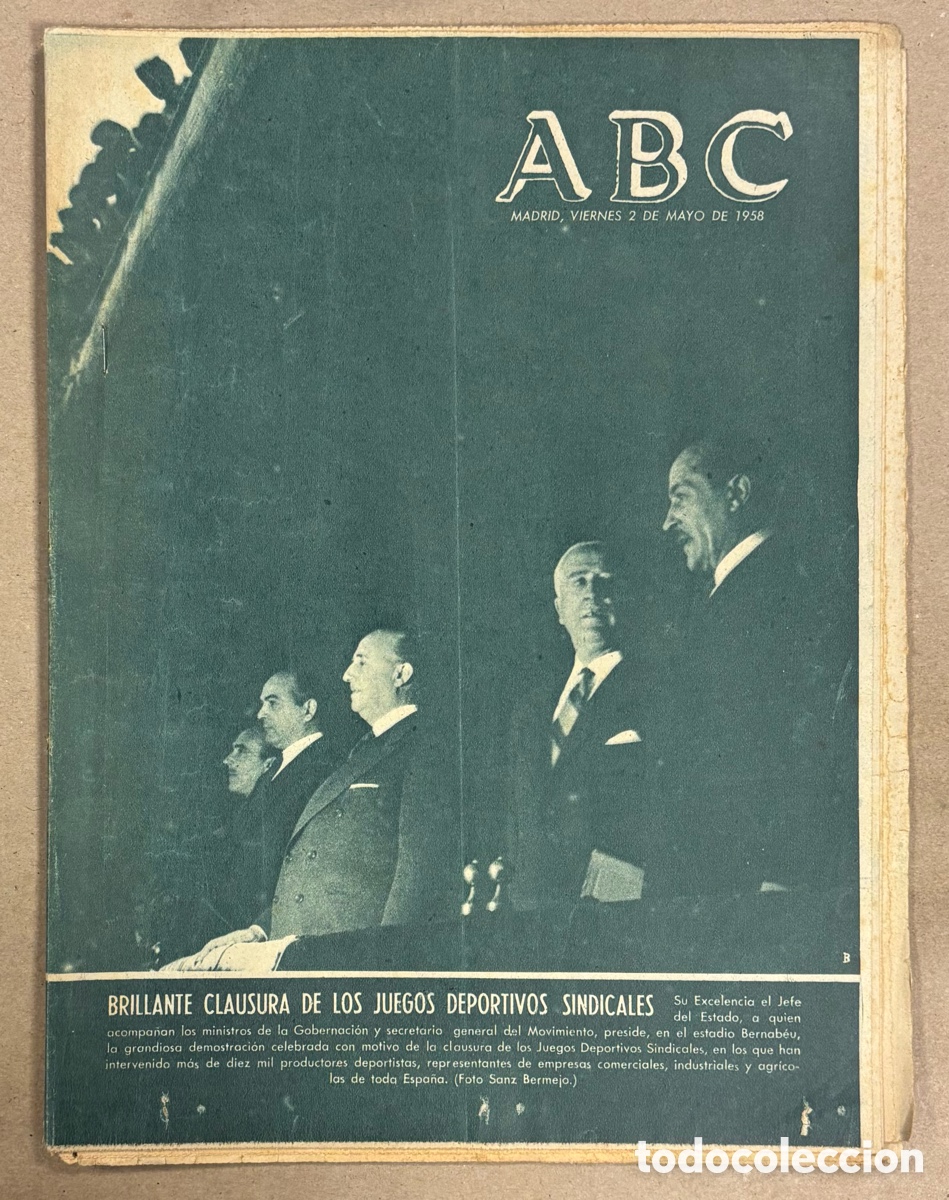 Sobres de az&uacute;car de colecci&oacute;n: ABC (2 MAYO 1958). FC BARCELONA CAMPE&Oacute;N DE LA I COPA DE FERIAS, CAUDILLO CLAUSURA LOS JUEGOS DEPORTI