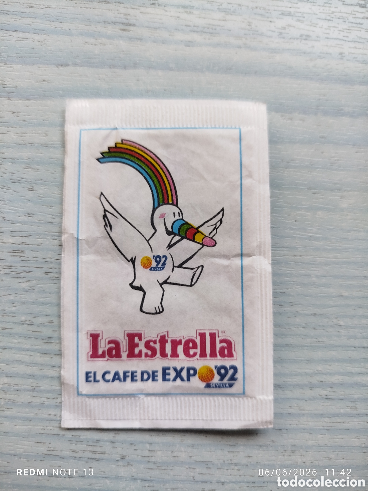 Sobres de az&uacute;car de colecci&oacute;n: Azucarillo curro expo92