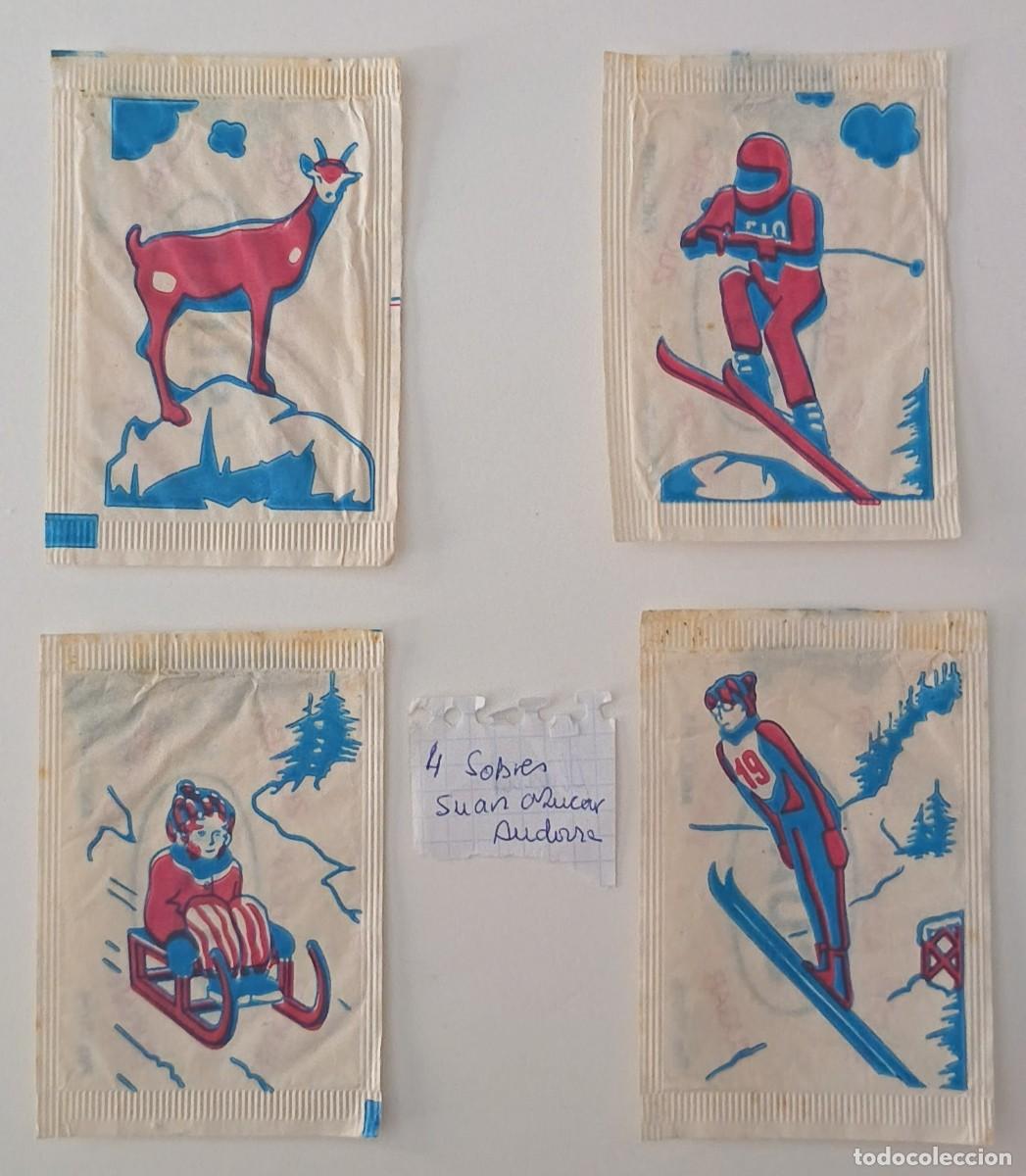 Sobres de az&uacute;car de colecci&oacute;n: Sobres de azucar. 4 Sobres de azucar. Suan. Dibujos relacionados con la nieve.