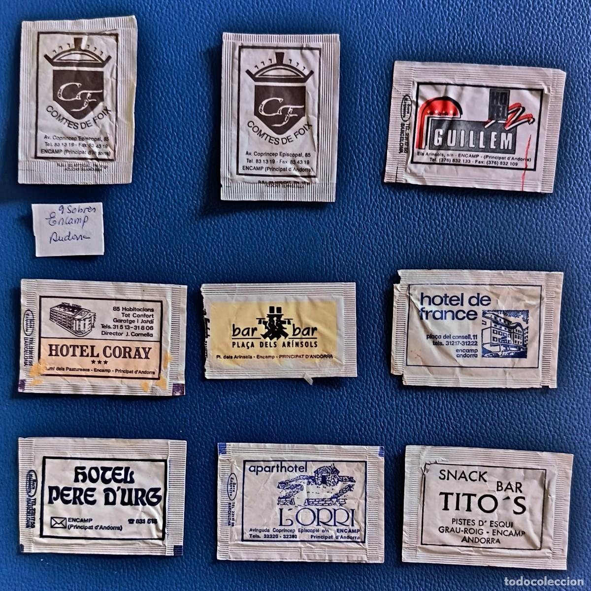 Sobres de az&uacute;car de colecci&oacute;n: Sobres de azucar. 9 Sobres de azucar. Encamp. Andorra.