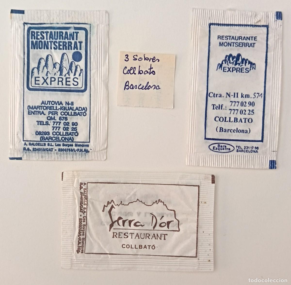 Sobres de az&uacute;car de colecci&oacute;n: Sobres de azucar. 3 Sobres de azucar. Collbato. Barcelona.