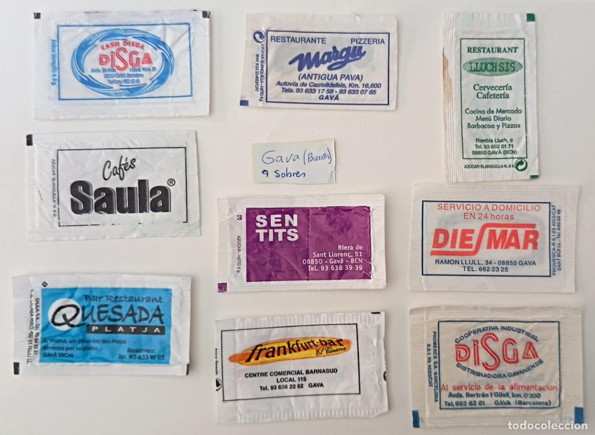 Sobres de az&uacute;car de colecci&oacute;n: Sobres de azucar. 9 Sobres de azucar. Gava. Barcelona.