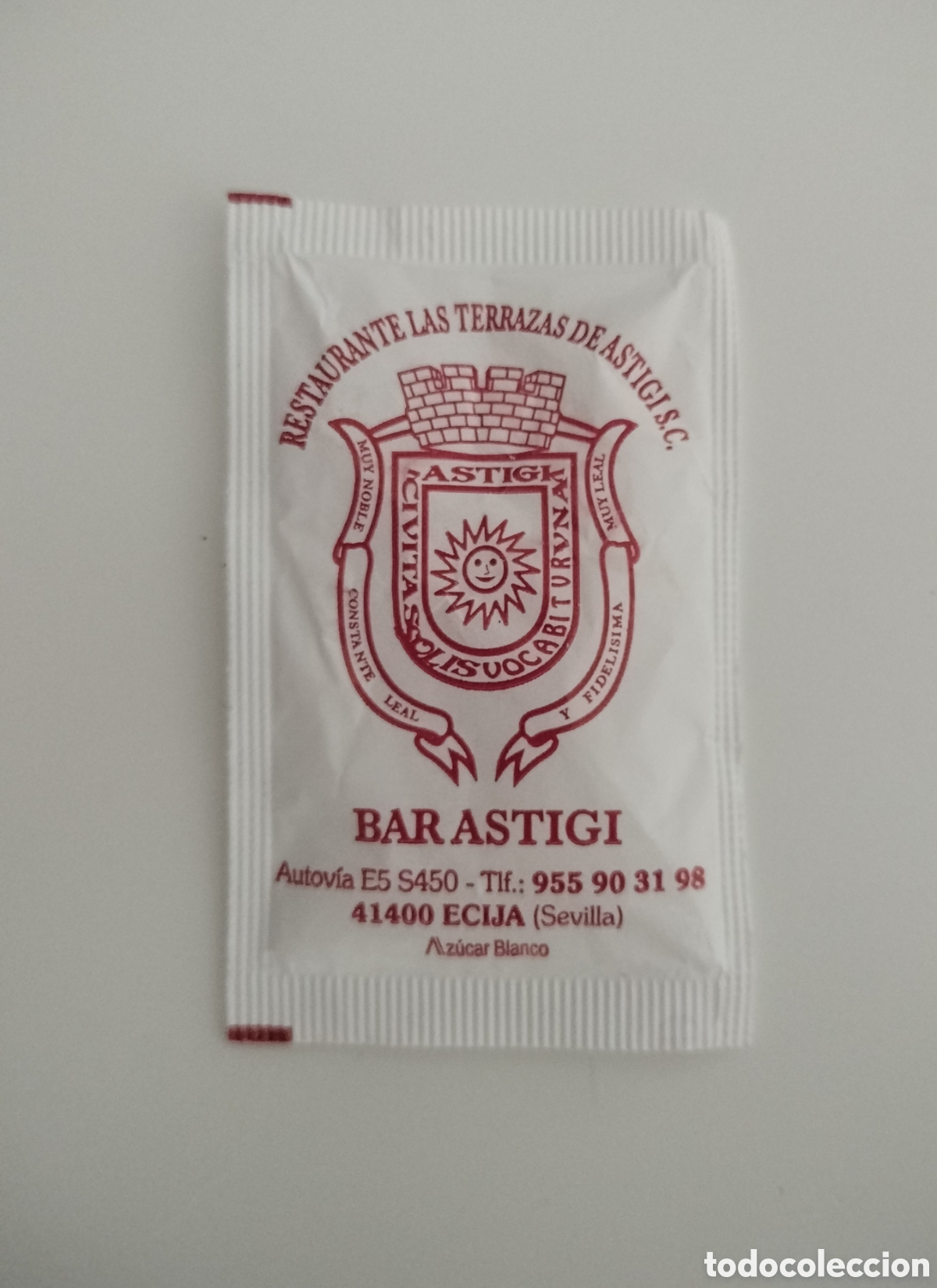 Collection sugar packets: SOBRE DE AZ&Uacute;CAR BAR ASTIGI &Eacute;CIJA SEVILLA