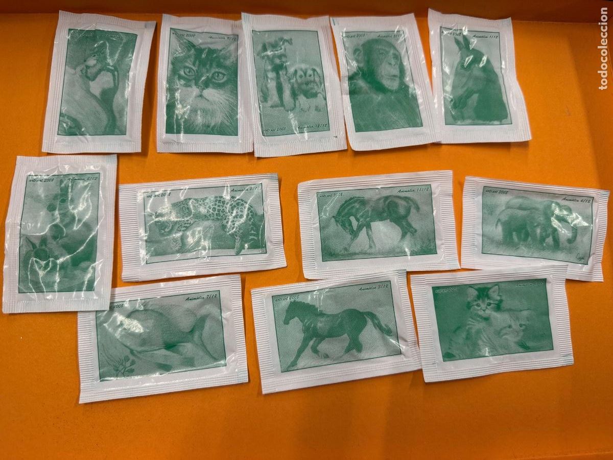 Sobres de az&uacute;car de colecci&oacute;n: Serie completa ANIMALIA 12 sobres de azucar ARTXART 2008. Vacios