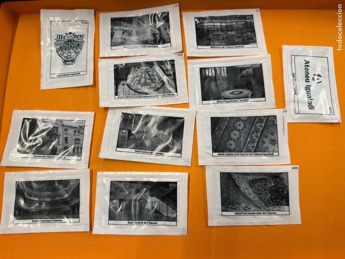 Bustine di zucchero di collezione: Serie completa ATENEU IGUALADI. 12 sobres de azucar GRUP FILATELIC D&rsquo;IGUADA. Vacios
