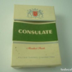 Paquetes de tabaco: CONSULATE, ANTIGUA CAJETILLA DE 20 CIGARRILLOS. VACIA.