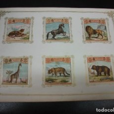 Paquetes de tabaco: LAMINA SIGLO XIX CON 6 MARQUILLAS DE TABACO DE CUBA HABANA C. 1860 CROMO SERIE ANIMALES