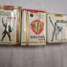 Paquetes de tabaco: 3 CAJETILLAS TABACO DISTINTAS ' CELTAS ' CORTOS HEBRA, LARGOS HEBRA FILTRO Y HEBRA EXTRA, SIN ABRIR+