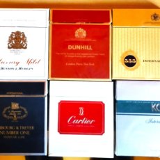 Paquetes de tabaco: LOTE DE 6 PAQUETES DE TABACO INTERNACIONALES VACÍOS AÑOS 70