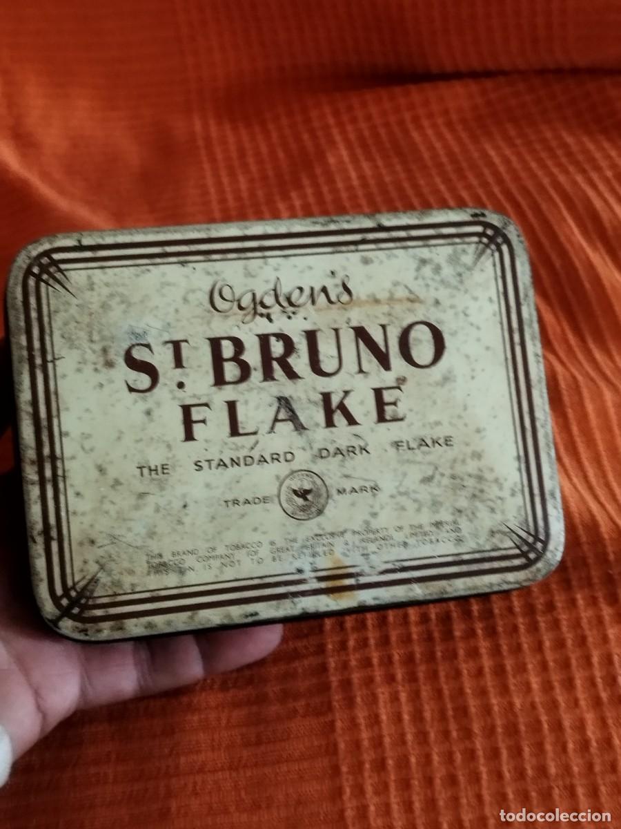 Paquetes de tabaco: Antigua caja met&aacute;lica de hojalata Lata tabaco vintage de la marca Ogden's St Bruno Flake. Vac&iacute;a.