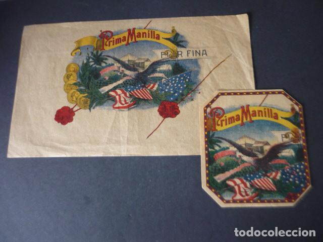 Paquetes de tabaco: ENVUELTA Y ETIQUETA TABACOS FILIPINAS PRIMA MANILA HACIA 1900 16 X 26 Y 11,5 X 11 CM
