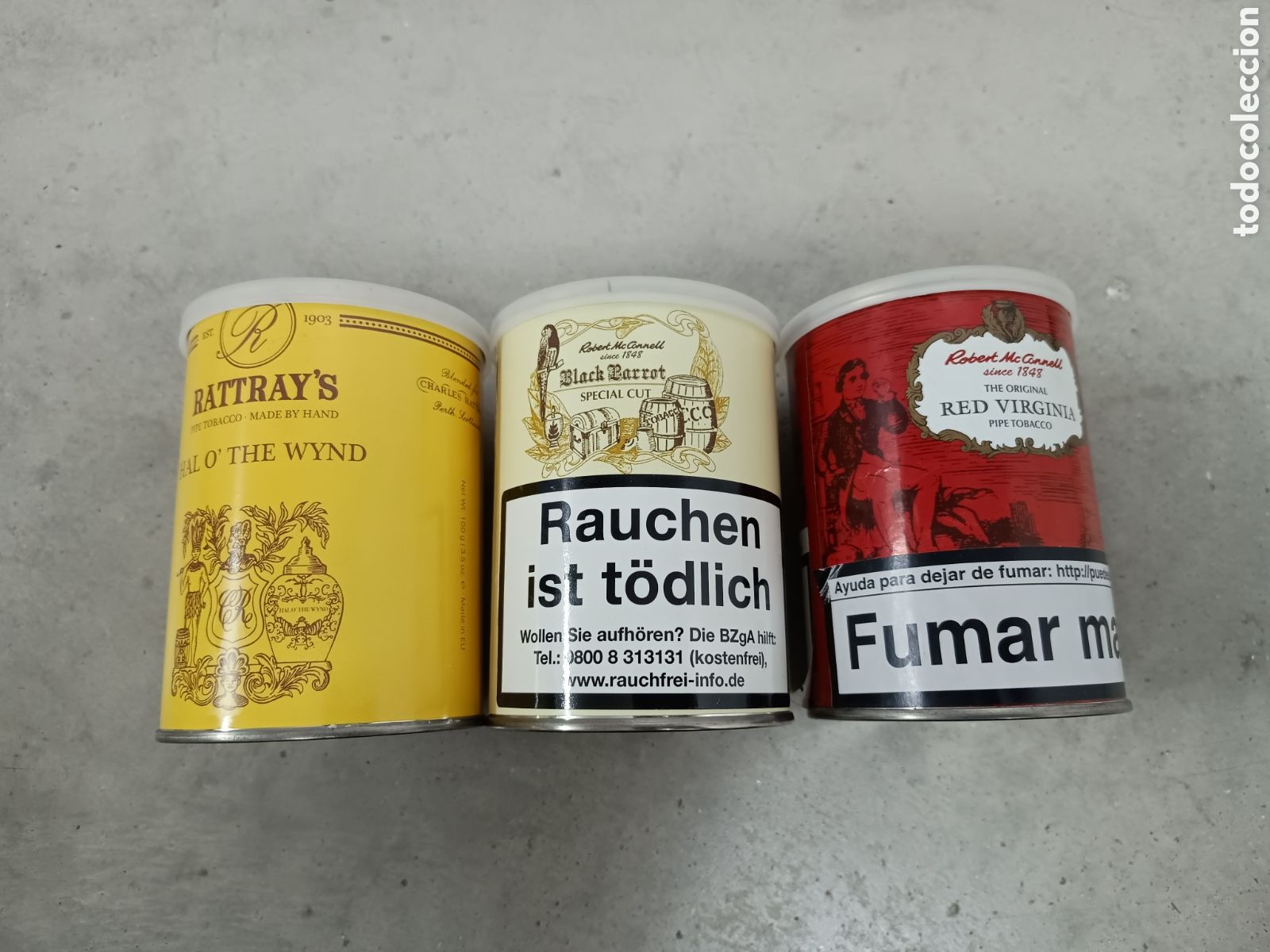 Paquetes de tabaco: 3 CAJAS DE TABACO DE PIPA - RATTRAY'S, ROBERT MC CONNELL BLACK PARROT, RED VIRGINIA - VAC&Iacute;AS