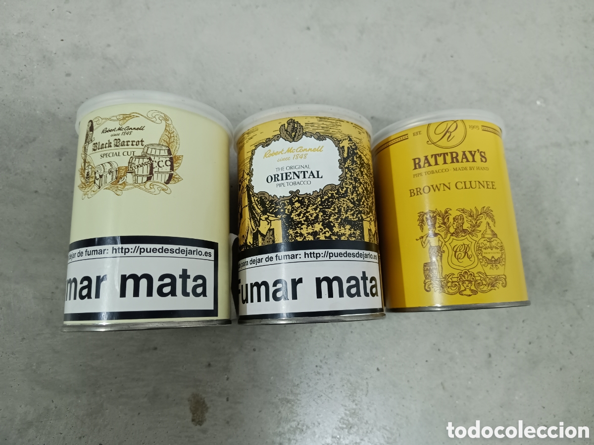 Paquetes de tabaco: 3 CAJAS DE TABACO DE PIPA - RATTRAY'S, ROBERT MC CONNELL BLACK PARROT, ORIENTAL - VAC&Iacute;AS