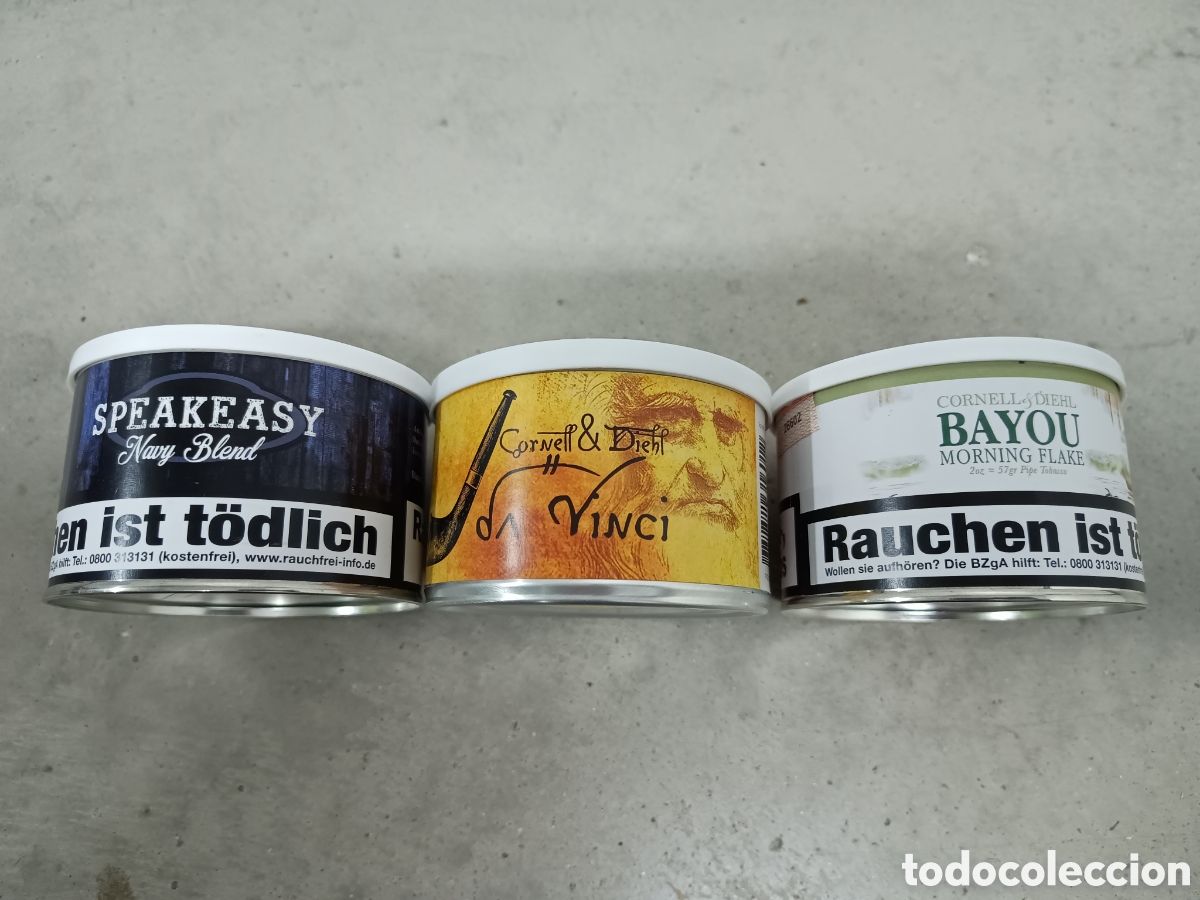 Paquetes de tabaco: 3 CAJAS DE TABACO DE PIPA - SPEAKEASY NAVY BLEND, CORNELL & DIEHT DA VINCI, BAYOU MORNING - VAC&Iacute;AS