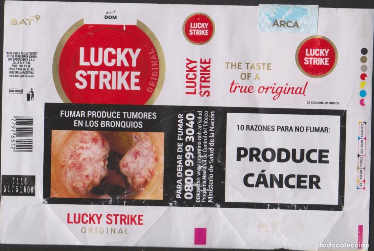 Paquetes de tabaco: envoltorio paquete cigarrillos LUCKY STRIKE ARGENTINA blando papel abierto cigarrettes SOY.YO