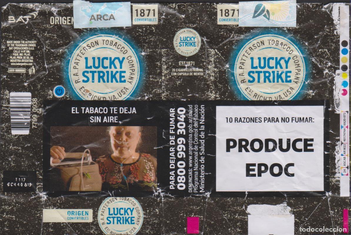 Paquetes de tabaco: envoltorio paquete cigarrillos LUCKY STRIKE ARGENTINA blando papel abierto cigarrettes SOY.YO