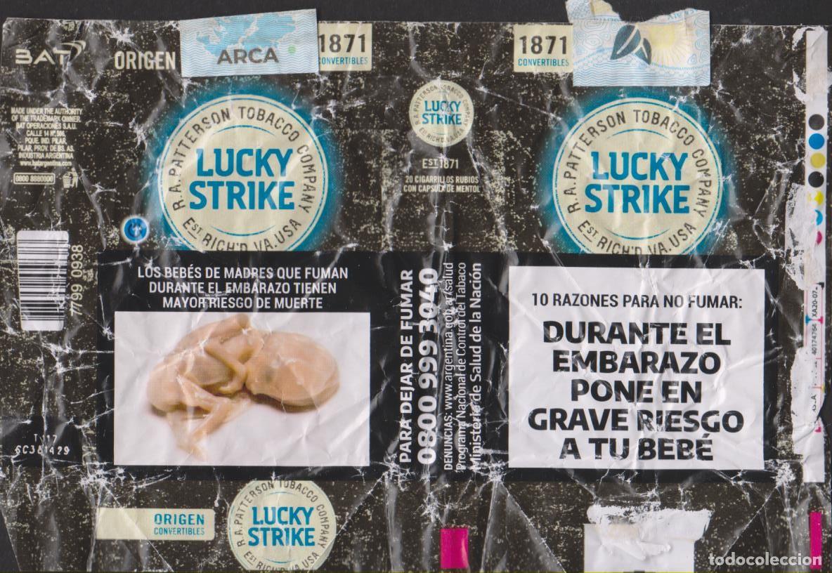 Paquetes de tabaco: envoltorio paquete cigarrillos LUCKY STRIKE ARGENTINA blando papel abierto cigarrettes SOY.YO