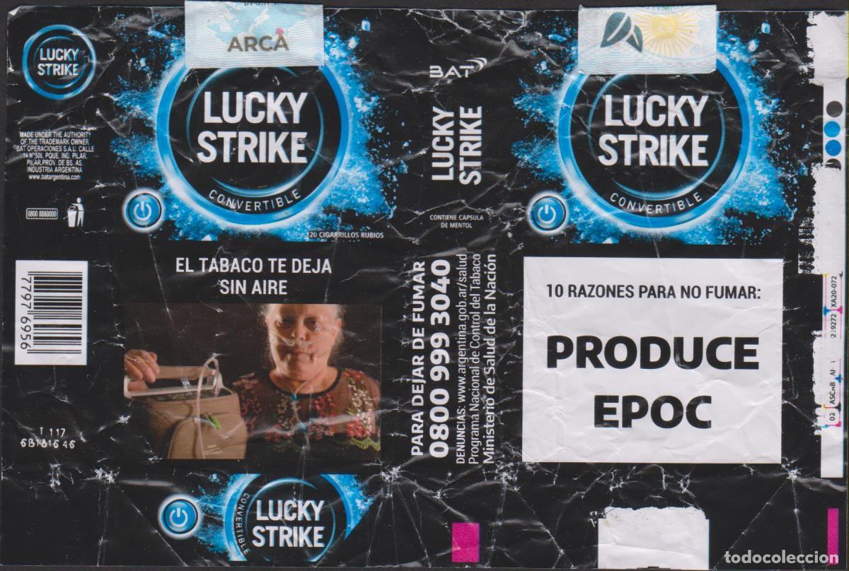Paquetes de tabaco: envoltorio paquete cigarrillos LUCKY STRIKE ARGENTINA blando papel abierto cigarrettes SOY.YO