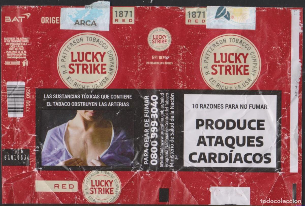 Paquetes de tabaco: envoltorio paquete cigarrillos LUCKY STRIKE ARGENTINA blando papel abierto cigarrettes SOY.YO
