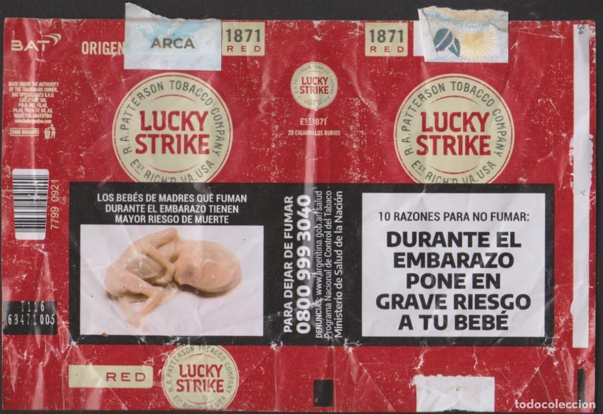 Paquetes de tabaco: envoltorio paquete cigarrillos LUCKY STRIKE ARGENTINA blando papel abierto cigarrettes SOY.YO