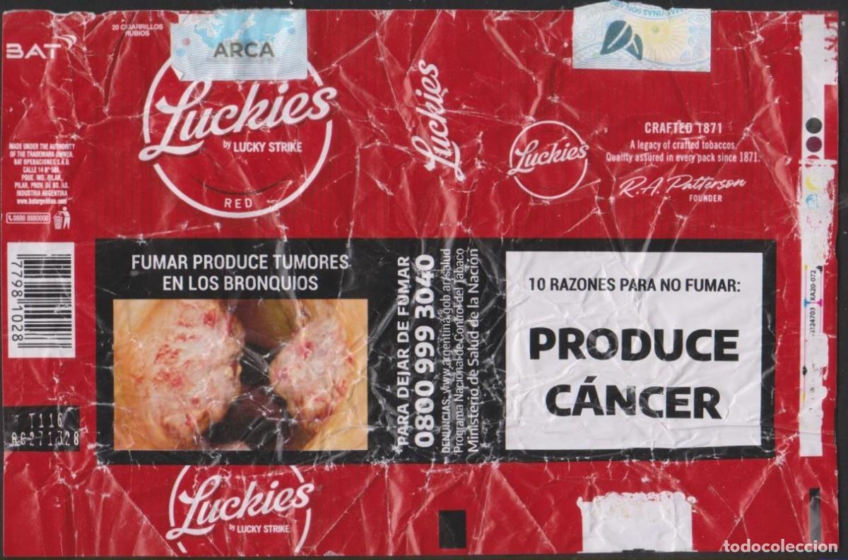 Paquetes de tabaco: envoltorio paquete cigarrillos LUCKY STRIKE ARGENTINA blando papel abierto cigarrettes SOY.YO