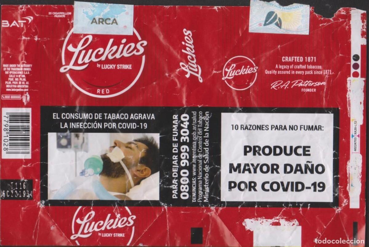 Paquetes de tabaco: envoltorio paquete cigarrillos LUCKY STRIKE ARGENTINA blando papel abierto cigarrettes SOY.YO