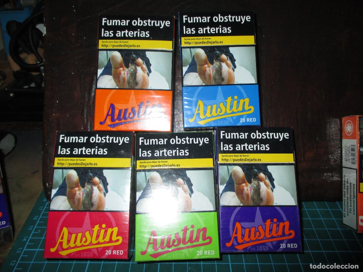 Paquetes de tabaco: 810- Lote 5 Cajetillas Vac&iacute;as Austin - Serie Especial Multi-Color (Coleccionismo). En buen estado